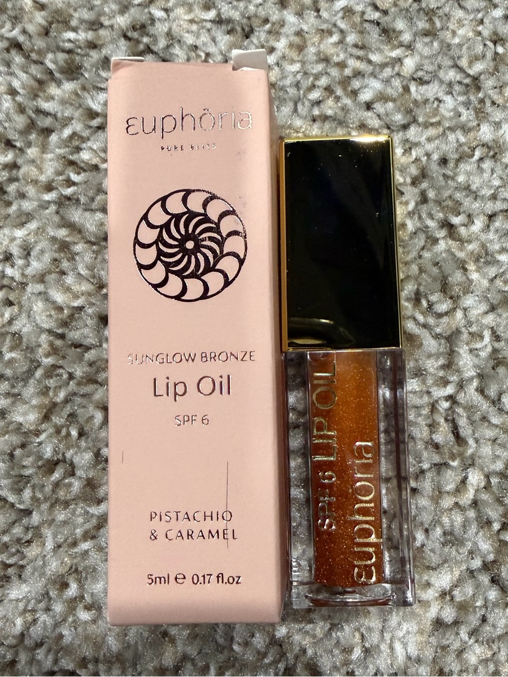 Euphoria Sunglow Bronze Lip Oil SPF 6 Pistachio & Caramel NEW
